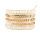 Cream Crystals with Gold Square Beads on Ivory